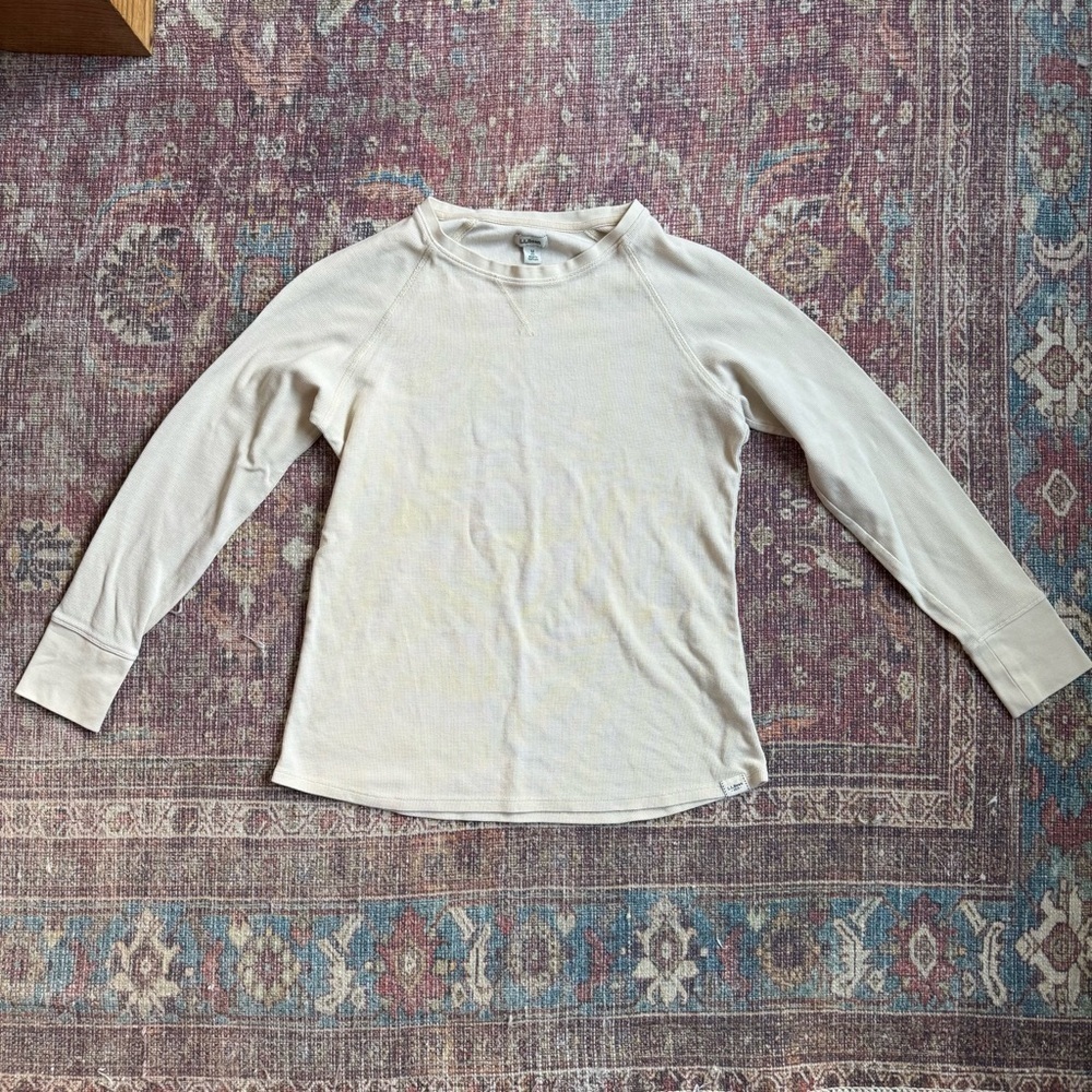 LL Bean women’s Medium unshrinkable Mini Waffle Cream Long Sleeve 100% Cotton